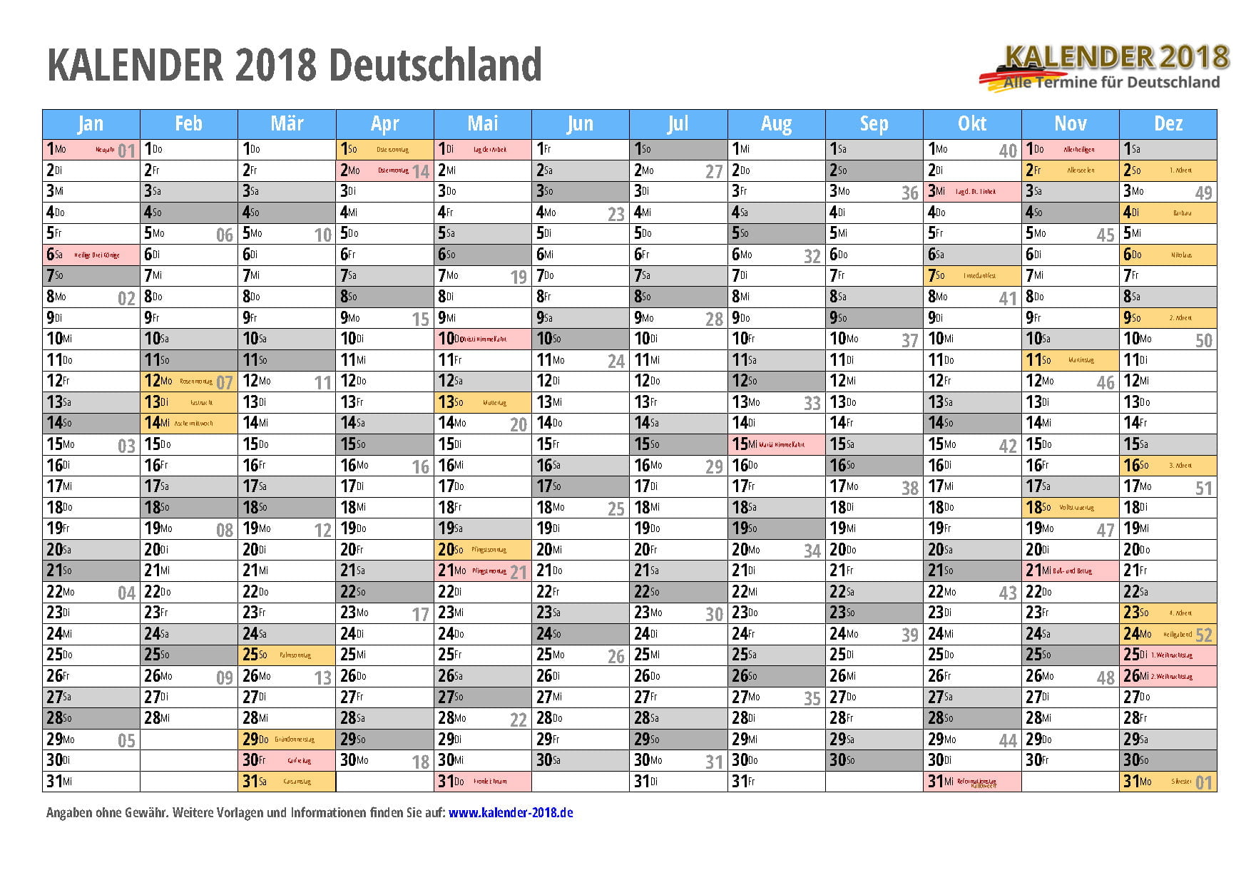 Kalender 2018 Excel-Vorlagen « KALENDER 2018
